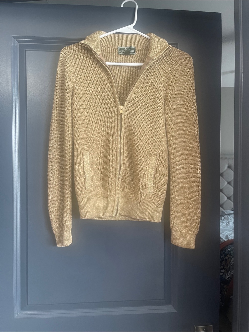 Ralph Lauren Active Women’s Metallic gold Zip-Front Knit Cardigan Sweater